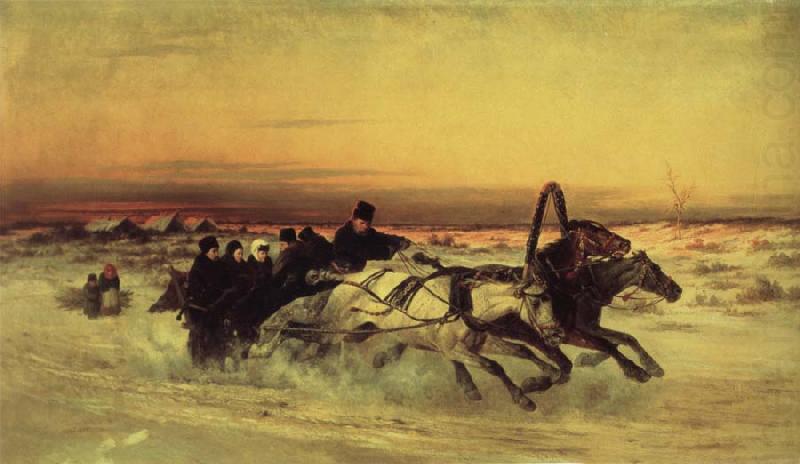 unknow artist Oil undated a Wintertroika in the gallop in sunset china oil painting image